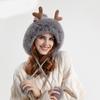 New Trendy Cute Ears Plush Winter Hats Women Beanies Deer Antler Fur Pompom Knit Bonnet Fluffy Winter Keep Warm Cap Bomber Hats
