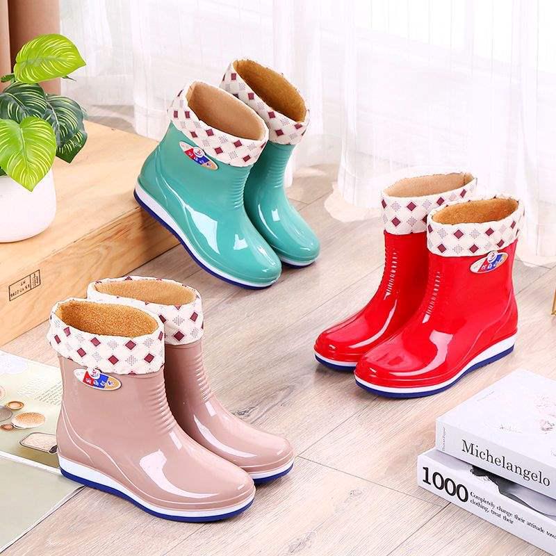 Women's Fleece-Lined Non-Slip Mid-Calf Rain Boots