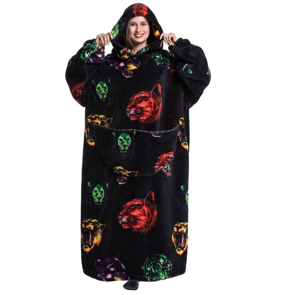 Wearable Blanket Women Home Soft Flannel Casual Print Oversized Hoodie Sweatshirt with Pocket for