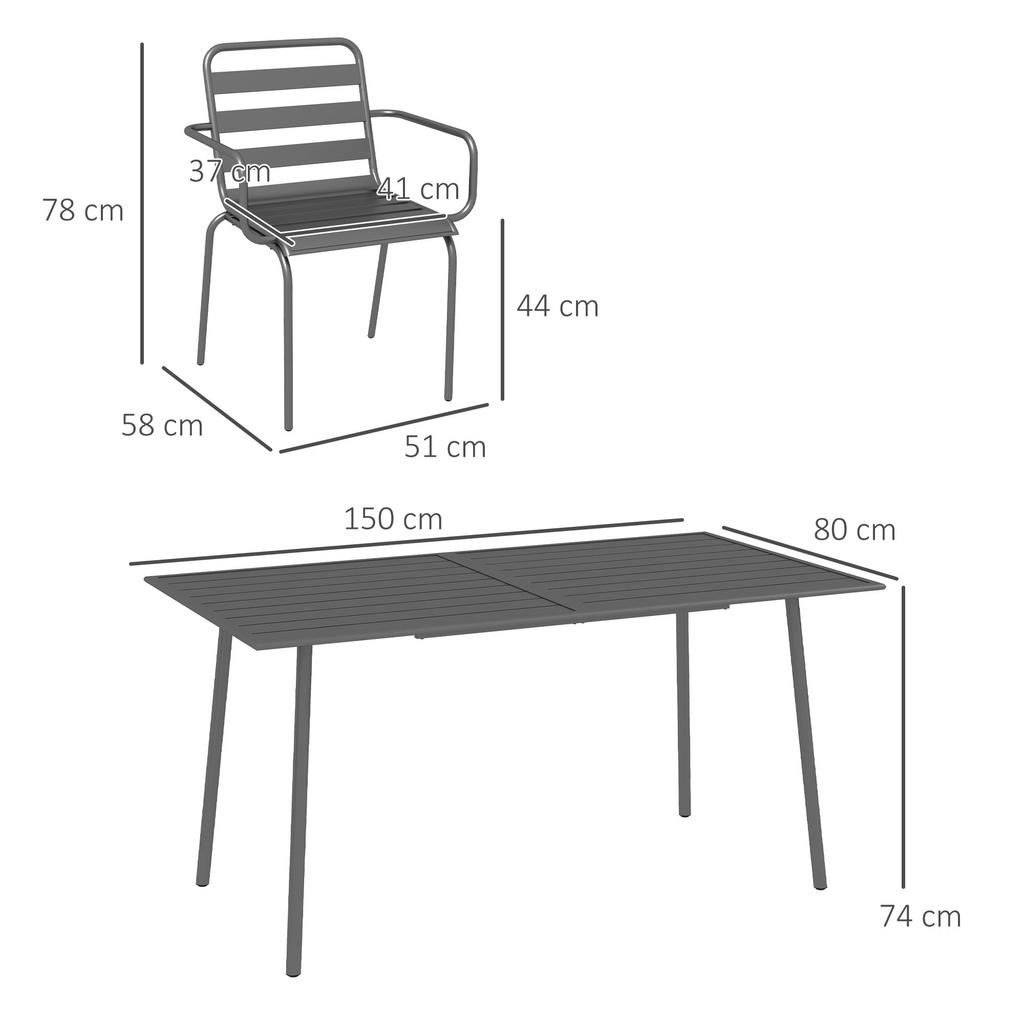 Garden Furniture Set 7-Piece Garden Dining Set with 1 Table and 6 Stackable Chairs in Steel Dark Gray