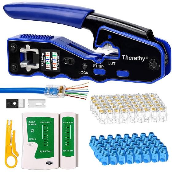 Ethernet Crimping Tool Kit, RJ45 Pass Through Crimper for Cat 6 Pass Through RJ45 Connectors, Cat5 Cat5e Cat6 Crimping Tool Kit 670