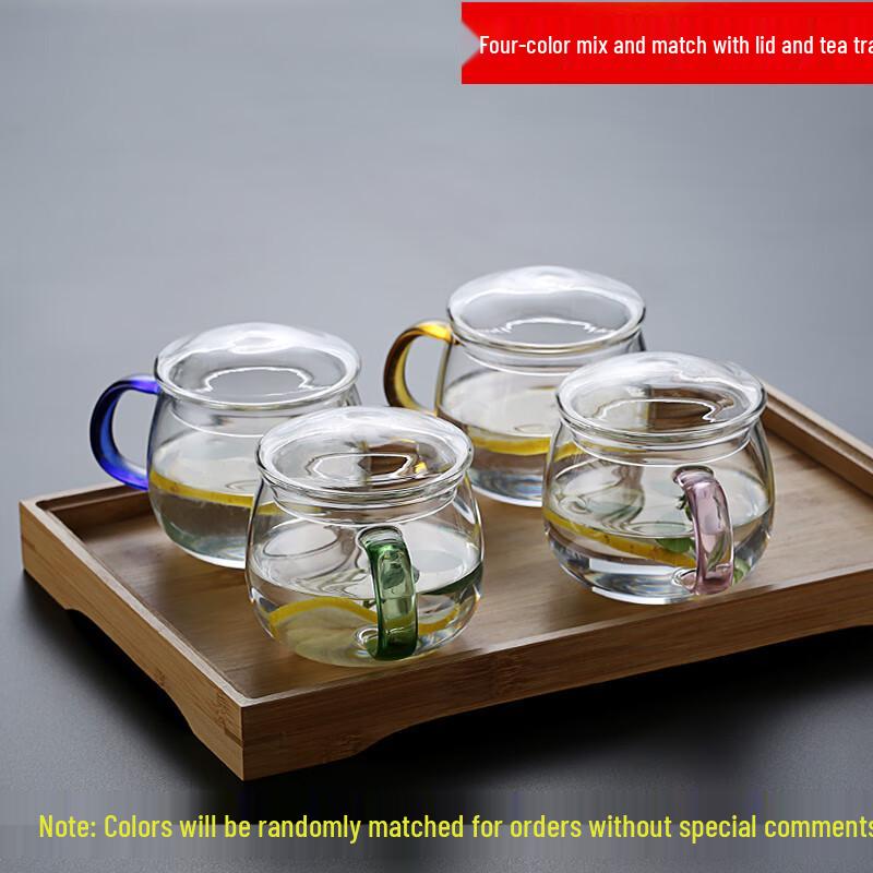 

Прозрачная стеклянная чашка для чая с крышкой и подносом