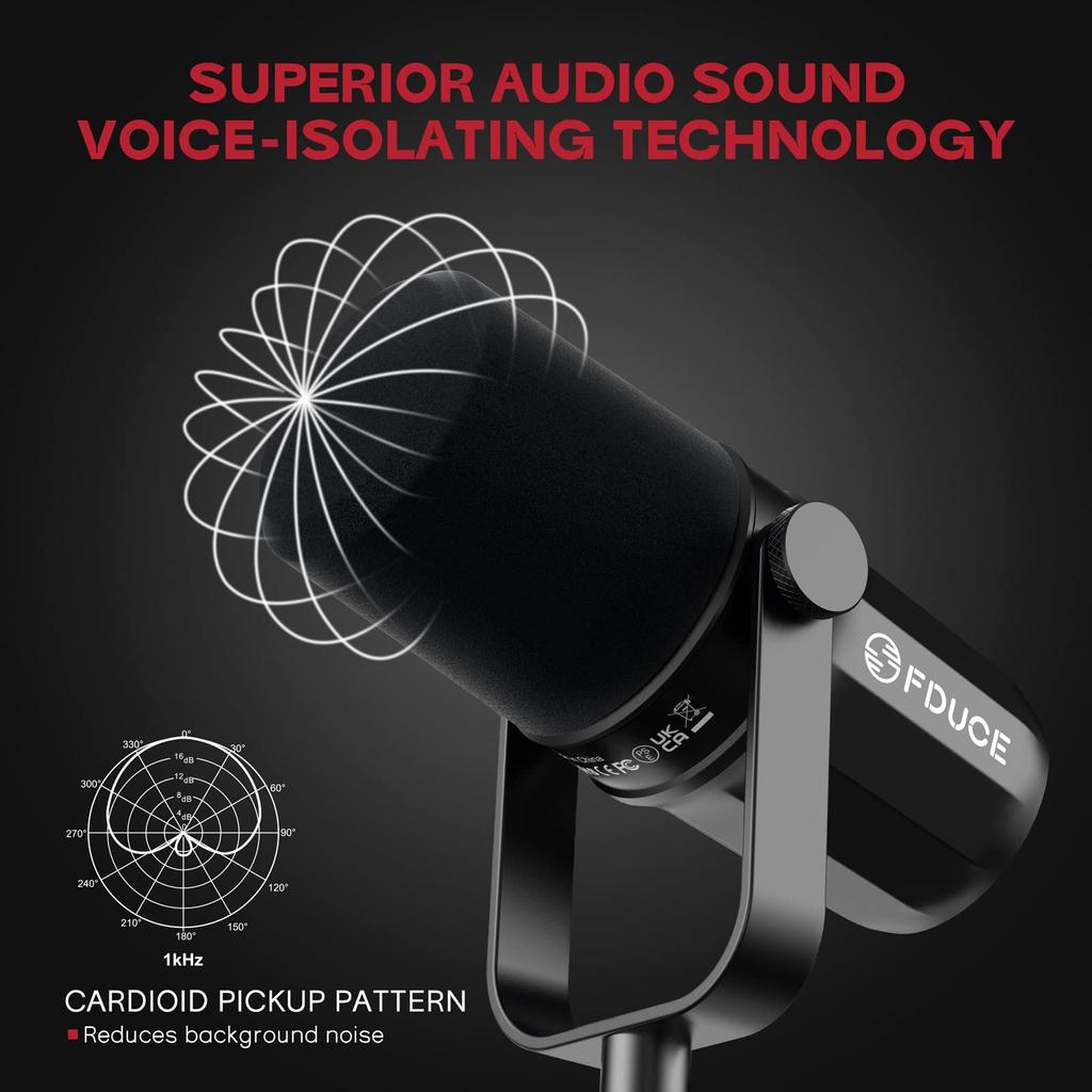 FDUCE SL40X XLR Dynamic Microphone for Vocal Live Streaming Cardioid Voice Isolation Technology Recording, Podcasting, Gaming, & Broadcasting,