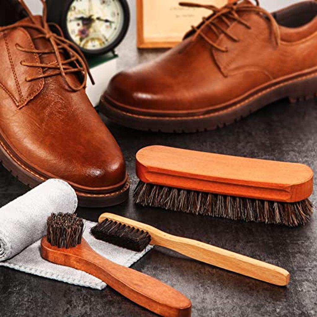 Shoe Brush Set with Natural Bristles and Wooden Handle for Cleaning and Polishing Shoes Boots and Leather Accessories