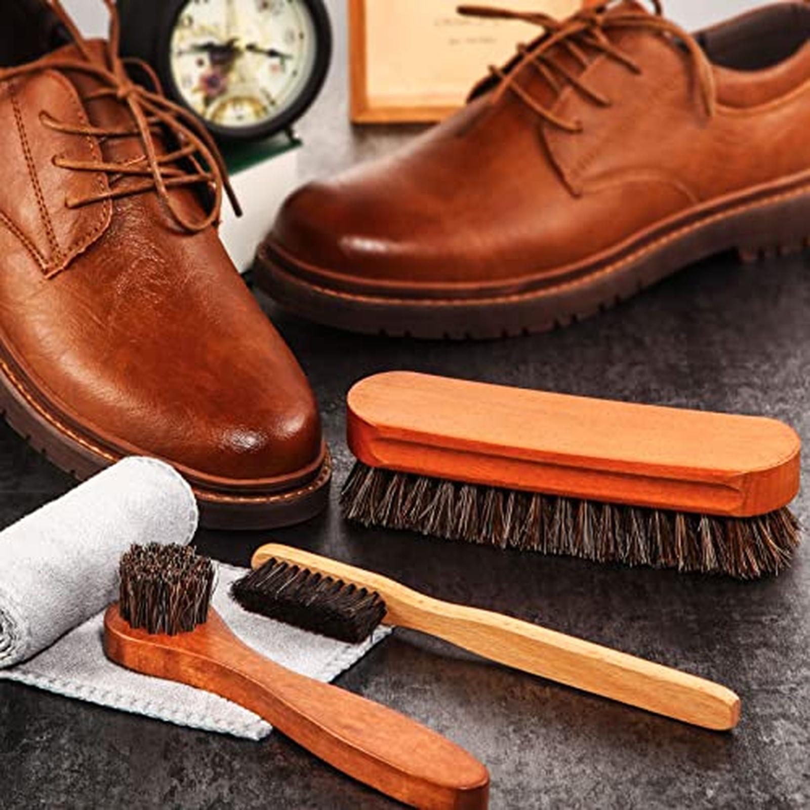 

Shoe Brush Set with Natural Bristles and Wooden Handle for Cleaning and Polishing Shoes Boots and Leather Accessories one size коричневый