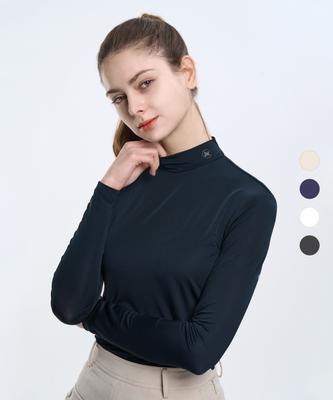 2ELA Summer Pop Women'S Polyester Cooling Striped Mock Neck Long Sleeve T-Shirt 3 Colors