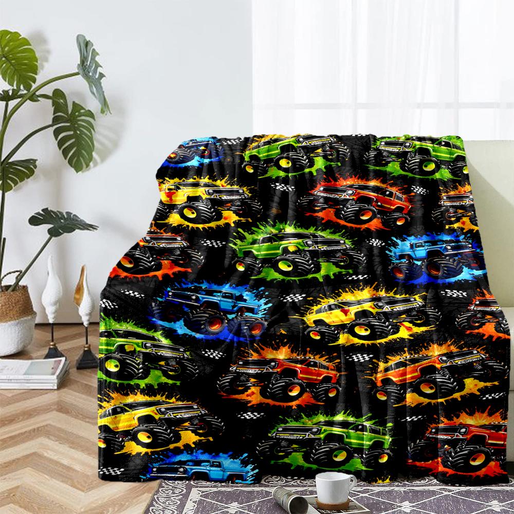 Truck Theme Printed Blanket - Perfect for Couch, Bed, Travel & Outdoor Use | Machine Washable, Cozy & Durable.