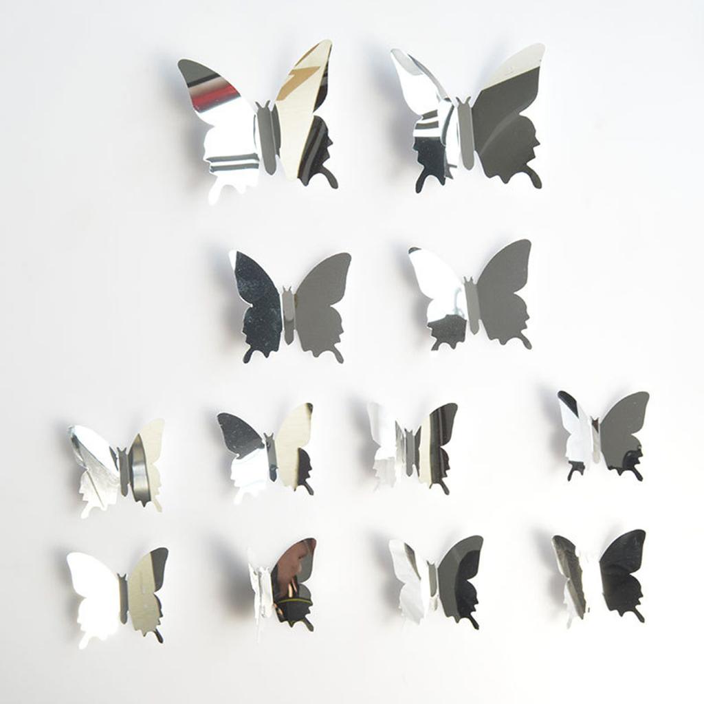 12Pcs/lot 3D Butterfly Mirror Wall Sticker Decal Wall Art Removable Wedding Decoration Kids Room Decoration Sticker