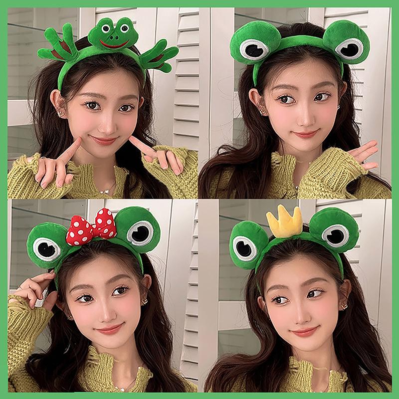 1Pc Funny Frog Cartoon Cute Headband Crown New Plush Big Eyes Headband Women'S Face Wash Headband Children'S Hair Accessories