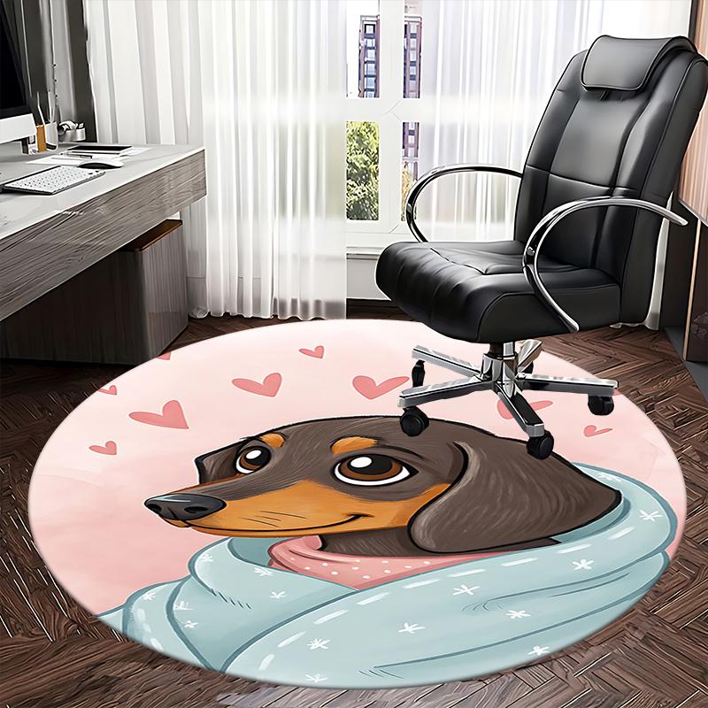 Charming Dachshund Chair Mat - Round Carpet with Hearts, Perfect for Home Decor, Office Use, and Gifts!0217b