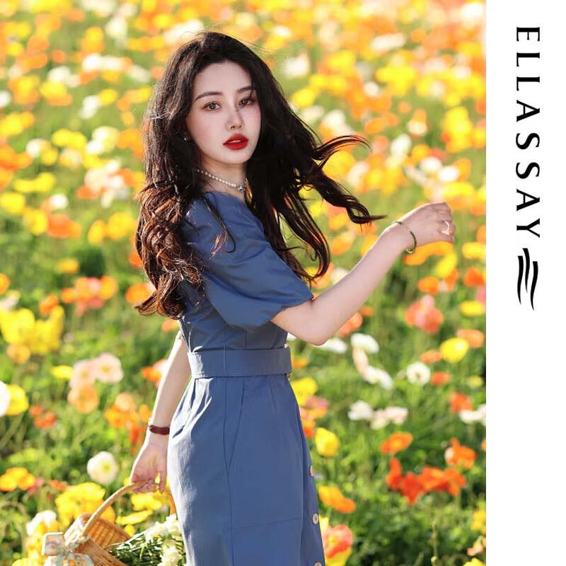 ELLASSAY Women's French Square Neck Cotton-Blend Midi Dress