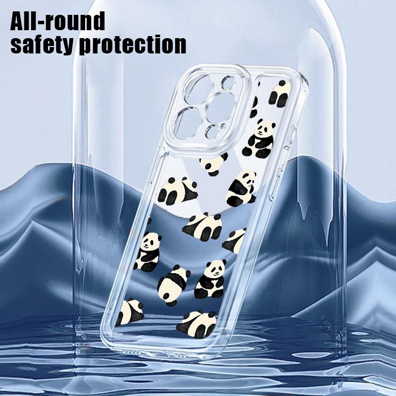 Cute Pandas Pattern Clear Soft Silicone Case For iPhone 15 Plus 14 13 Pro Max 12 Mini 11 Pro XS XR 8 7 Lens Protection Shockproof Glossy Phone Cover