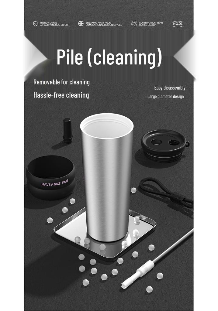 316 Stainless Steel Thermos Cup with Straw - Large Capacity, High Aesthetic Design for Coffee and Cold Drinks, Perfect Gift