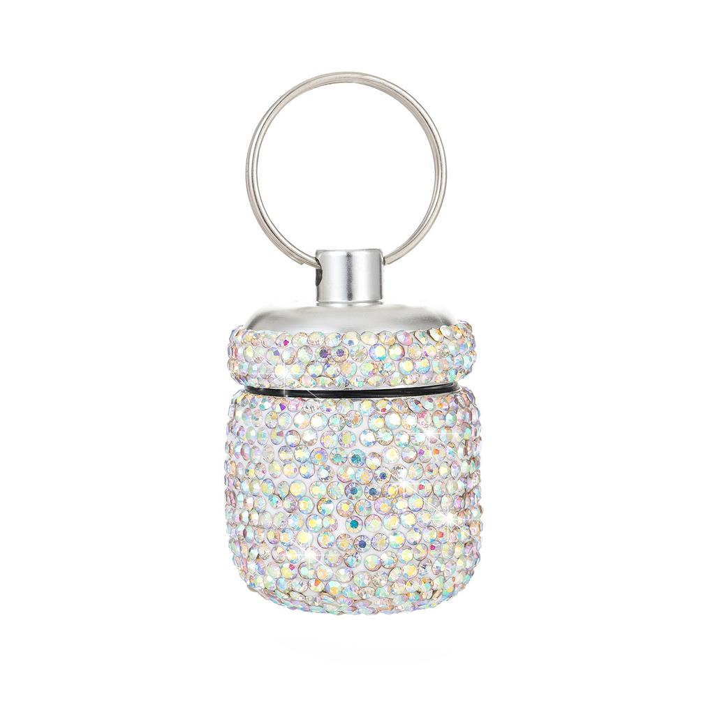 Portable Diamond Pills Case Keychain Waterproof Pills Container Small Box Pendant for Travel and Outdoor Activities