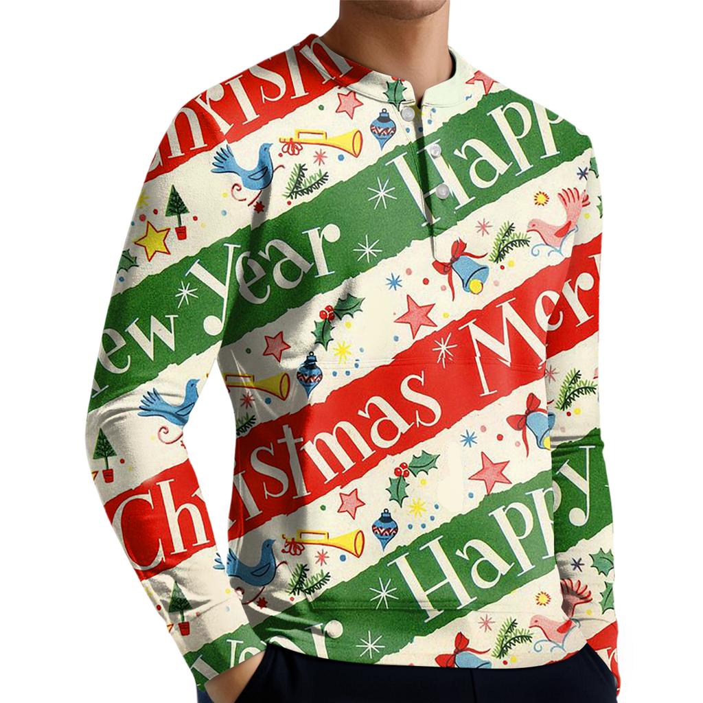 Men's Casual Button-Down Sweatshirt Fashion Printed Long Sleeve Shirt Pullover