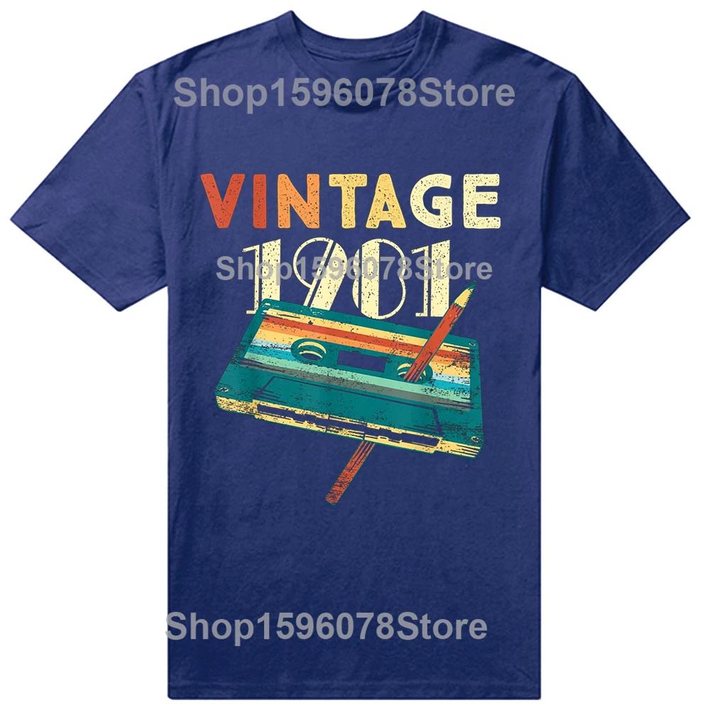 Vintage 1981 Music Cassette Birthday Gifts 45 Years Old Tee Tops Round Neck ShortSleeve Tshirt Clothing Casual Basic Tshirts