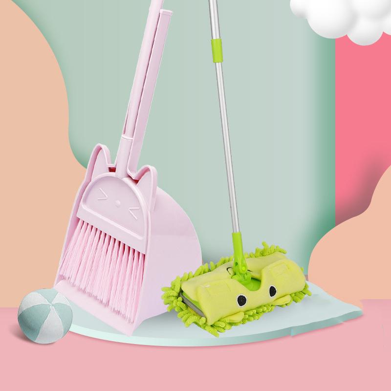Kids' Cat-Themed Cleaning Set: Mini Broom, Dustpan, and Mop for Playhouse and School