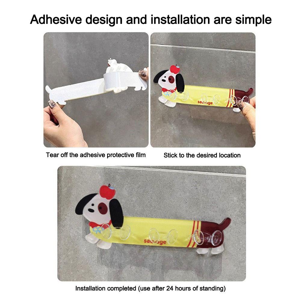 Acrylic Plug Card Slot Storage Hook 3 Hooks Dopamine Dachshund Toothbrush Holder Easy To Install Multi-purpose Door Hanger Hook