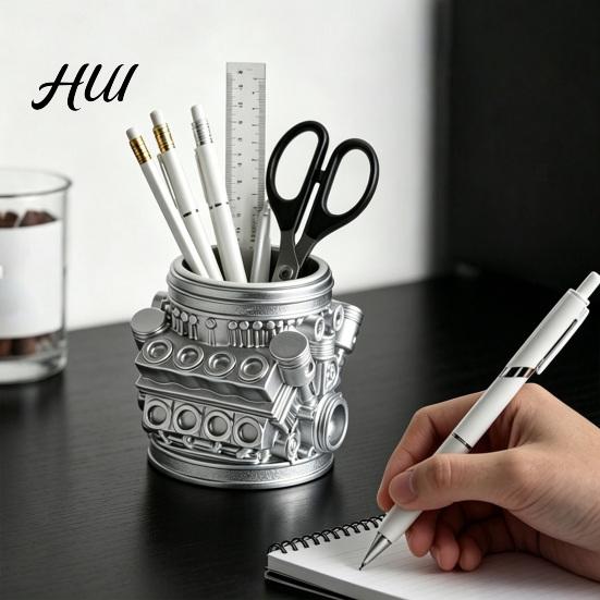 Retro Auto Engine Storage Holder Model Pen Pencil Holder, Creative Desk Organizer for Home Office, Workshop Desktop Accessory Stationery Gift