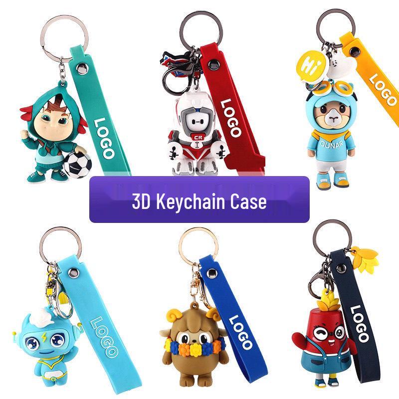 Custom PVC Soft Rubber Keychain with Leather Rope and Drip Glue Finish