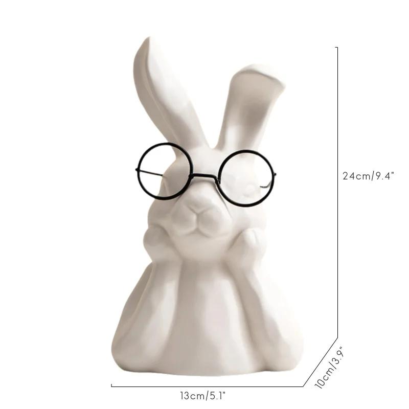 

Ceramic Rabbit Sculpture Set with Glasses - Minimalist Animal Decor for Desk, Bookshelf, Porch - Modern Figurines for Home Decor