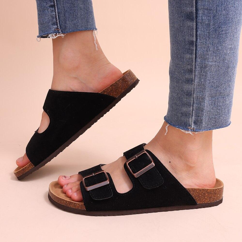 Fashion Litfun Women's Cork Footbed Sandals Fashion Ankle-Strap Suede Slippers Platform Outdoor Beach Sandals Home Comfort Flats Slides