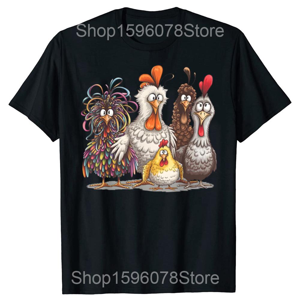 Funny Chicken Art Crazy Graphic T Shirts Men Women Pure Cotton Humor Streetwear Tee Shirt Short Sleeve Unisex Loose Clothing