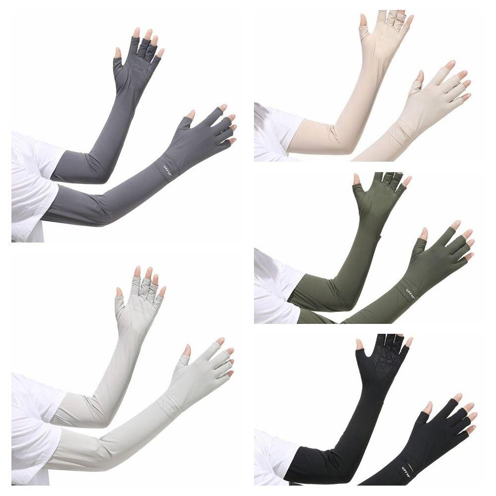 Non-slip Long Sleeve Solid Color Sunscreen Sleeve Gloves Thin Summer Arm Cover  Driving