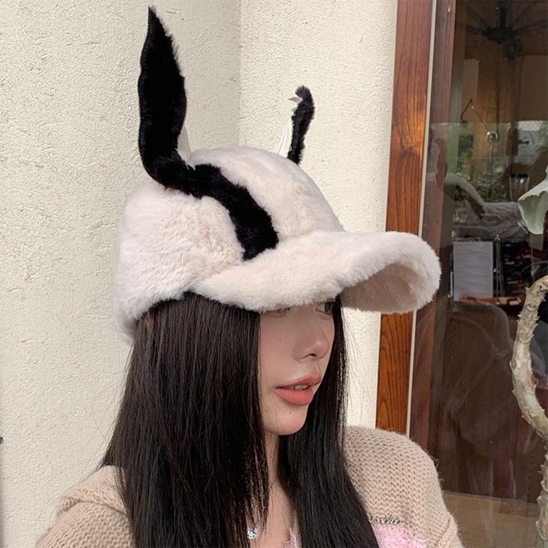 Fashion Dog Ear Baseball Hat for Adult Unisex Furry Plush Baseball Hat for Outdoor Activity Winter Wear Hiphop Hat