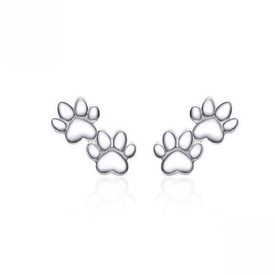 Sterling Silver Pet Footprint Earrings: Trendy Platinum-Plated European and American Style