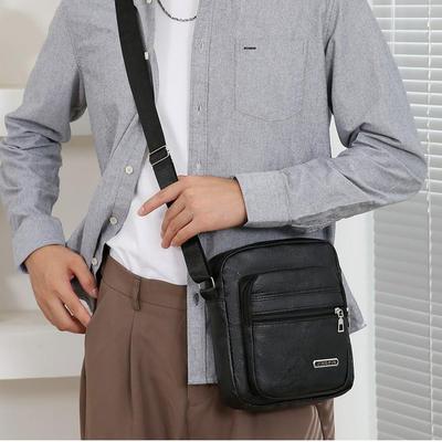 Men's Crossbody PU Leather Bag: Korean Style, Single Shoulder, Business Casual, Large Capacity