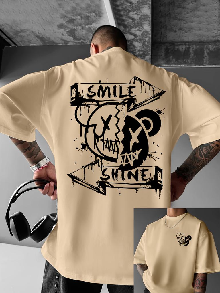 Summer 100 pure cotton Unisexs casual smile enjoyUnisext bear street graffiti style loose round neck short sleeved Tshirt top
