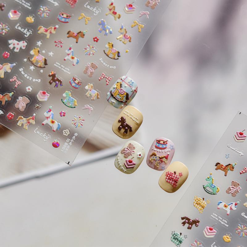 Pegatinas de Uñas de Pony Coloridas de Dibujos Animados Pegatinas de Uñas Diy Accesorios de Decoración de Uñas Calcomanías de Uñas Año del Caballo Pegatina Artística