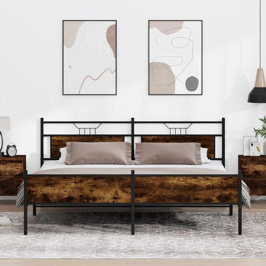 Metal Bed Frame without Mattress Smoked Oak Finish 200x200 cm