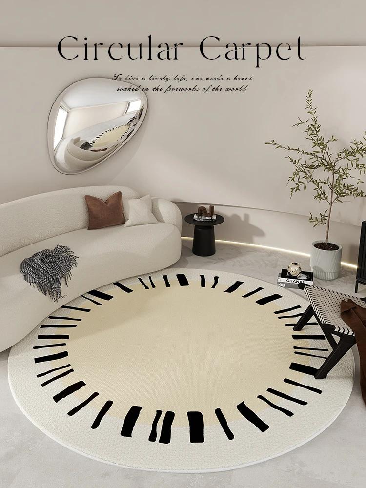 Light Luxury Round Shape Living Room Decoration Rug Cream Style Rugs for Bedroom Home Soft Under Desk Carpet Thick Non-slip Mat