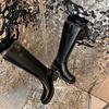 Krazing Pot Echtes Leder Frühling Winter Schuhe Dicke Med Heels Reitstiefel Retro Mode Frauen Oberschenkel Hohe Stiefel