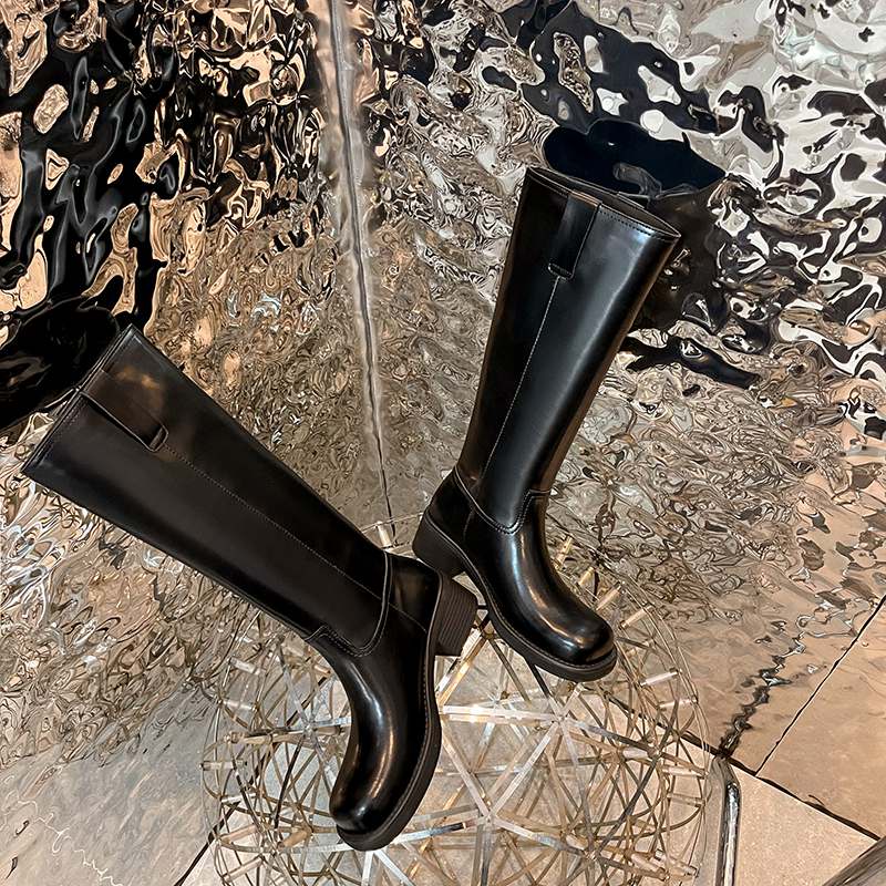 Krazing Pot Genuine Leather Spring Winter Shoes Thick Med Heels Riding Boots Retro Fashion Women Thigh High Boots