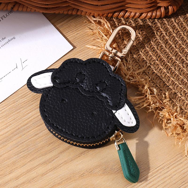 Fashion Cute Faux Leather Sheep Keychain Goat Cartoon Bag Pendant Zipper Mini Wallet Bag Charm Female