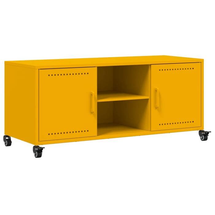 VidaXL Meuble TV, Armoire de Télévision avec Étagères, Support Télé avec Rangement Salon Salle de Séjour, Jaune Moutarde 846665