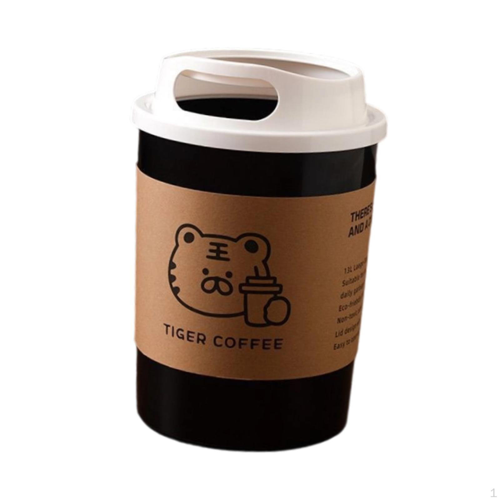 

Coffee Cup Trash Can Compact Waste Bin with Lid Modern Wastebasket Easy Cleaning Suitable for Office White Lid