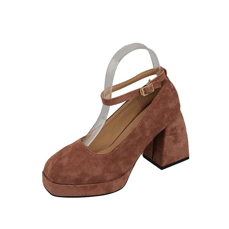 Fashion Women's New Autumn Coarse Heel Single Shoes Round Head Shallow Mouth Suede Thick Sole Anti-slip Wear-resistant High Heels