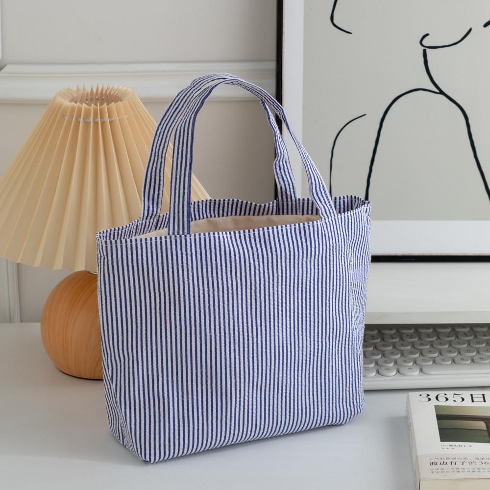 Striped Bag For Women Large Capacity Retro Casual Polyester Fashion Handbag For Daily Use