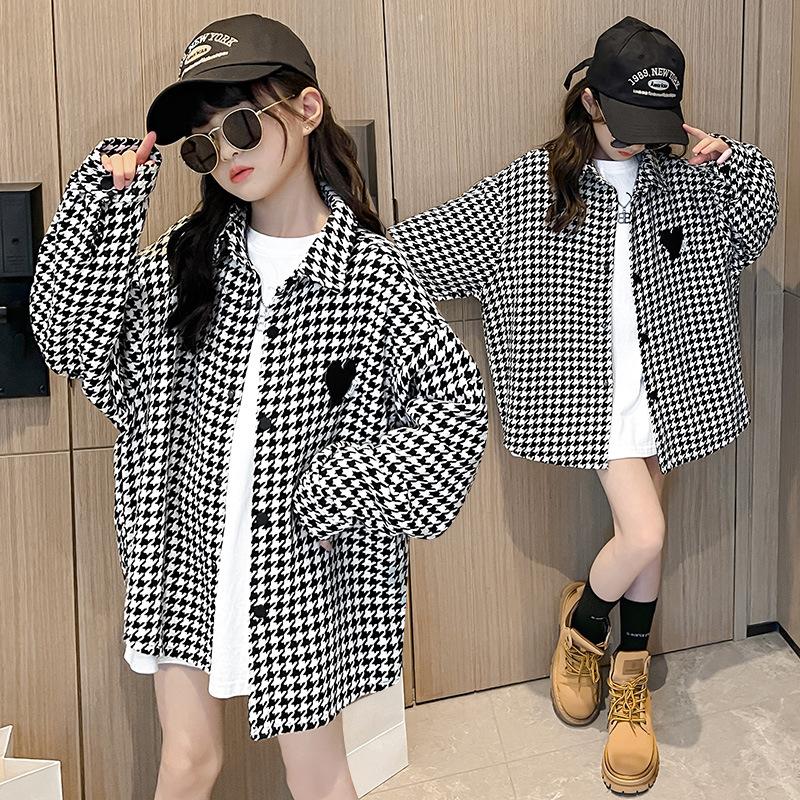 Children's Jacket Spring and Autumn Korean Version of Girls Plaid Long-sleeved Windbreaker Children's Shirt Jacket