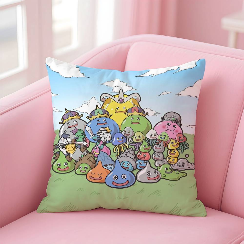 D-Dragon Quest Slime Anime Pillow Case Anti-Dustmite Pillowcase Invisible Zipper Silky Short Plush Sofa Cushion Cover