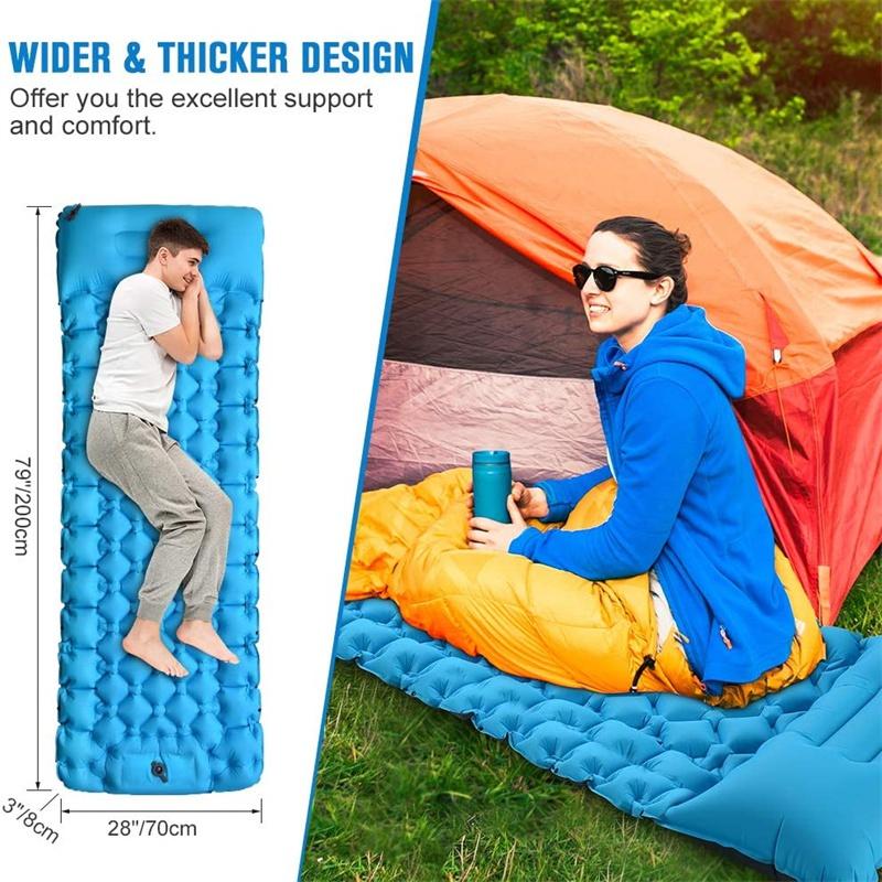 Saltea de camping gonflabilă pentru dormit cu pernă, presă de picioare, saltele de dormit ultraușoare, durabile și impermeabile, saltea de camping