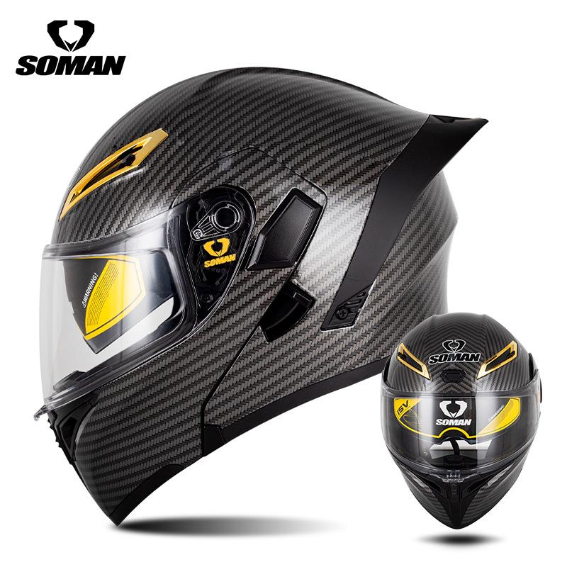 Casco de motocicleta abatible con Bluetooth y doble lente 3C Dot con auriculares M6 para todas las estaciones