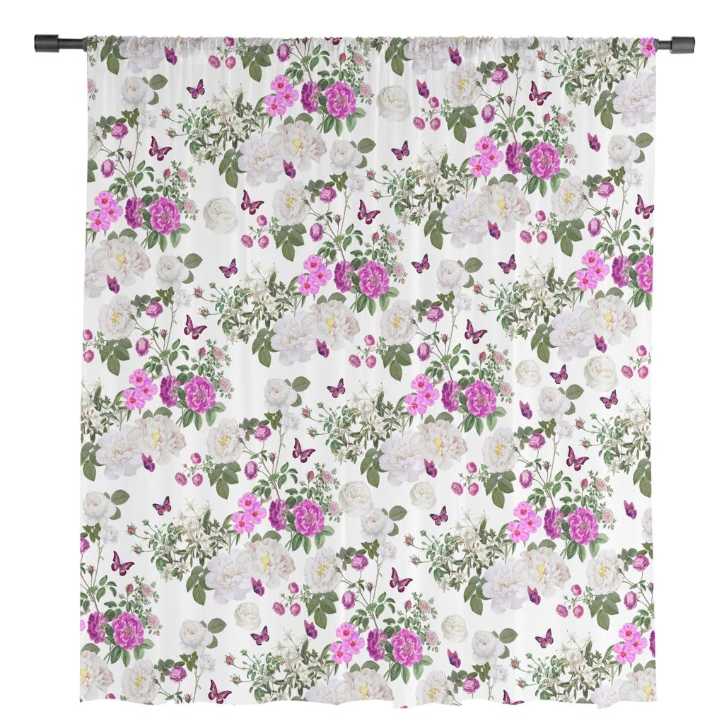 Vintage Flower Butterfly Sheer Curtains for Living Room Decoration Window Curtains for Kitchen Tulle Voile Organza Curtains