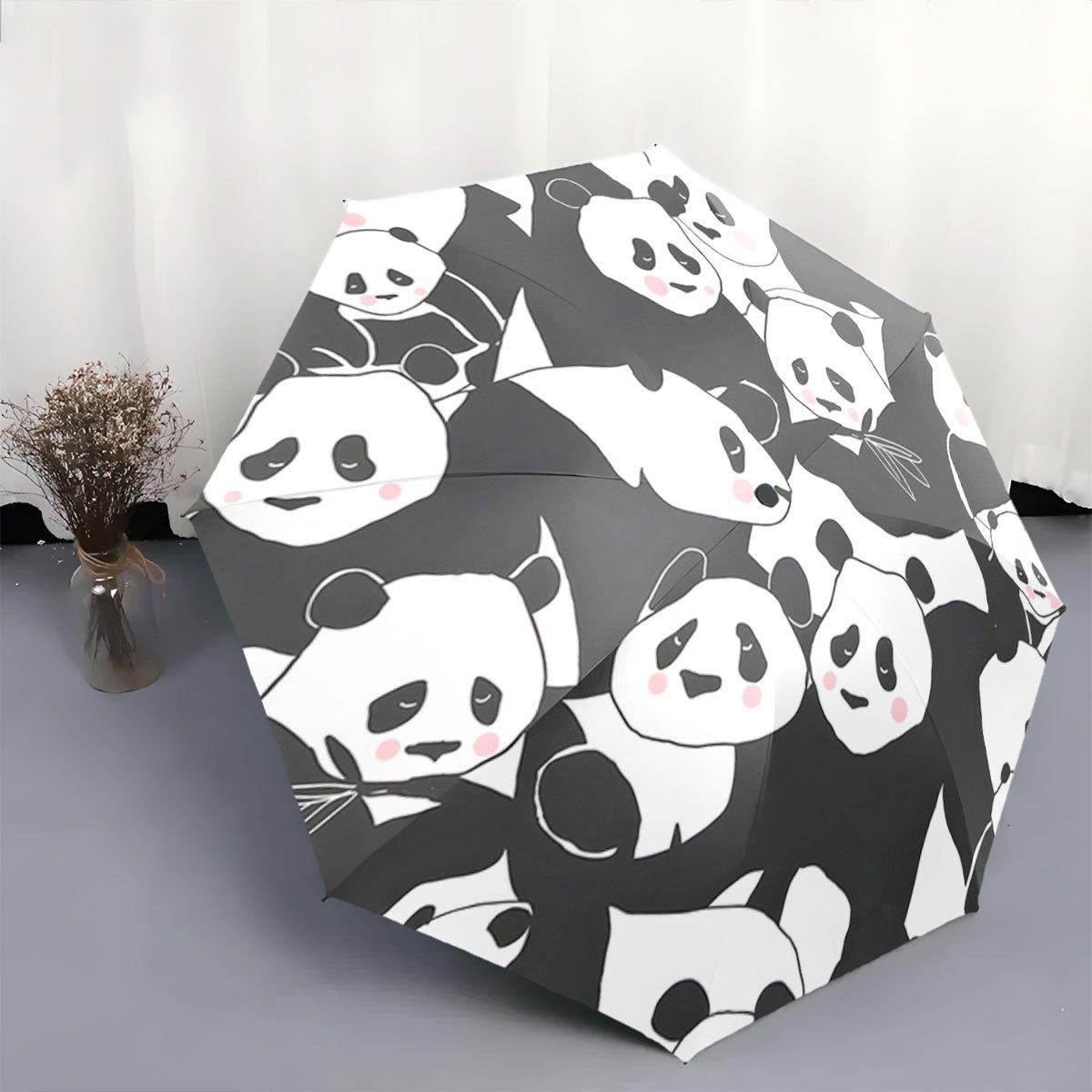 

Personalised Theme Folding Umbrella | Playful Pandas on a Misty Day, Creative Portable, Iron Frame, 8 Ribs, Automatic Open, Ca Iron&8K