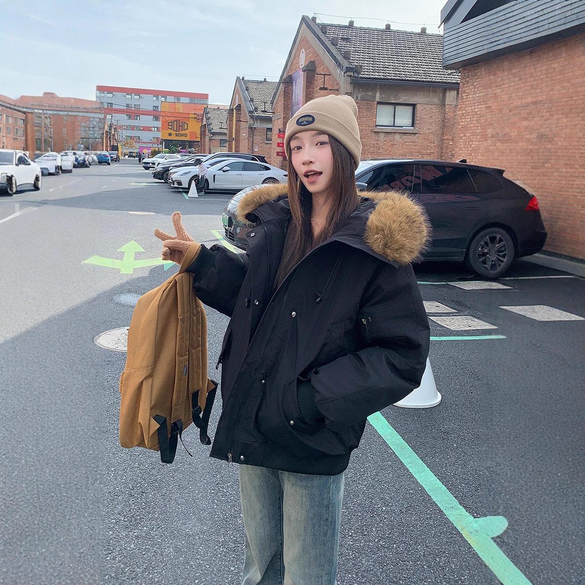 

Зимняя Новая Пуховая Куртка Женская Короткая Свободная Утолщенная Стеганая Куртка XL чёрный