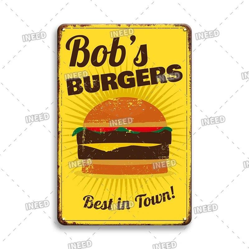 Burger Sign Best in Town 100% Beef BBQ Vintage Decor Hotdogs Kitchen Decorations Wall Plaque Retro Decor Vintage Food Sign